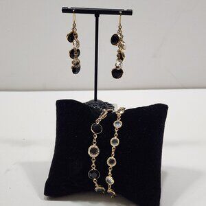 VTG Swarovski Black/Clear &Clear Bracelets W/Black/Clear Dangle Earr Set of 3